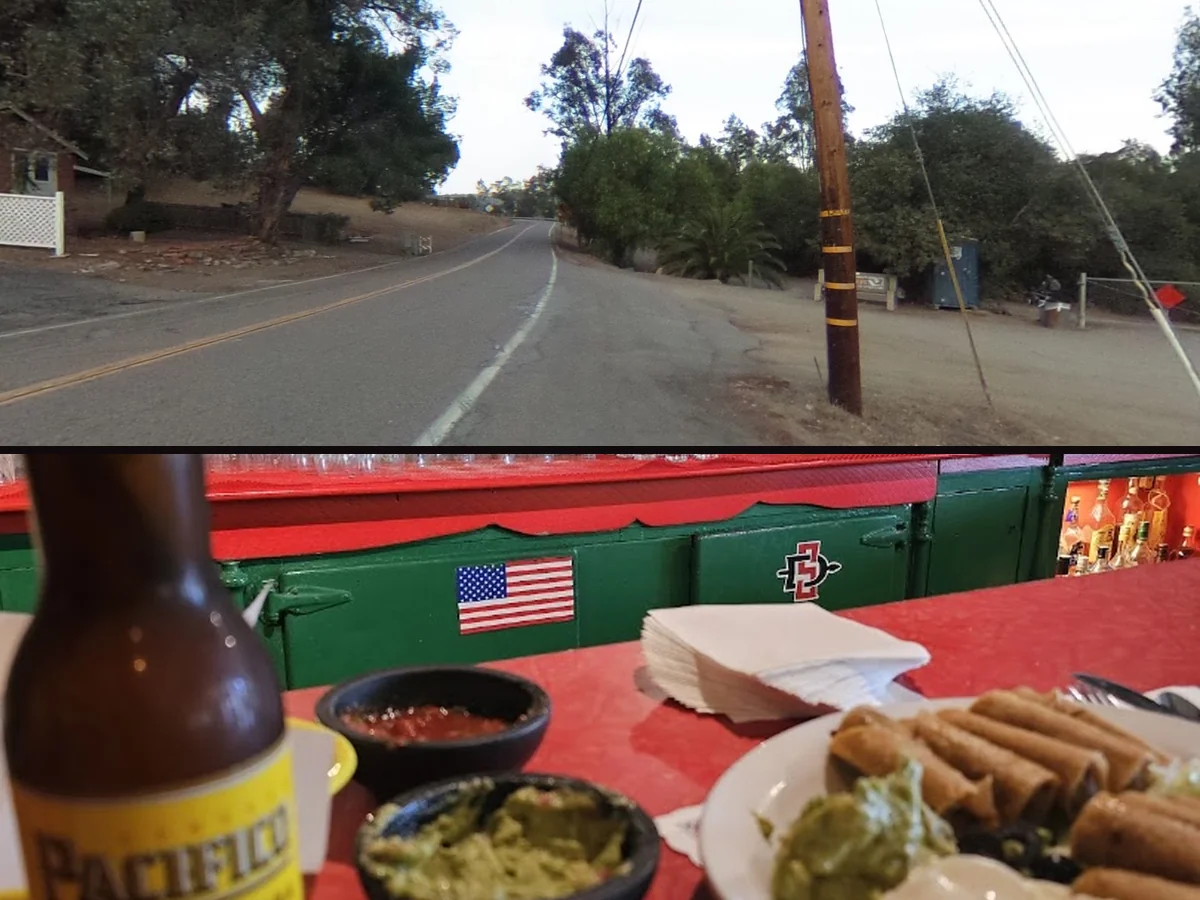 Casual Mexican restaurant dining room with table service.